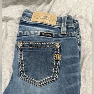Miss Me Blue Skinny Jeans with Gold Accents
